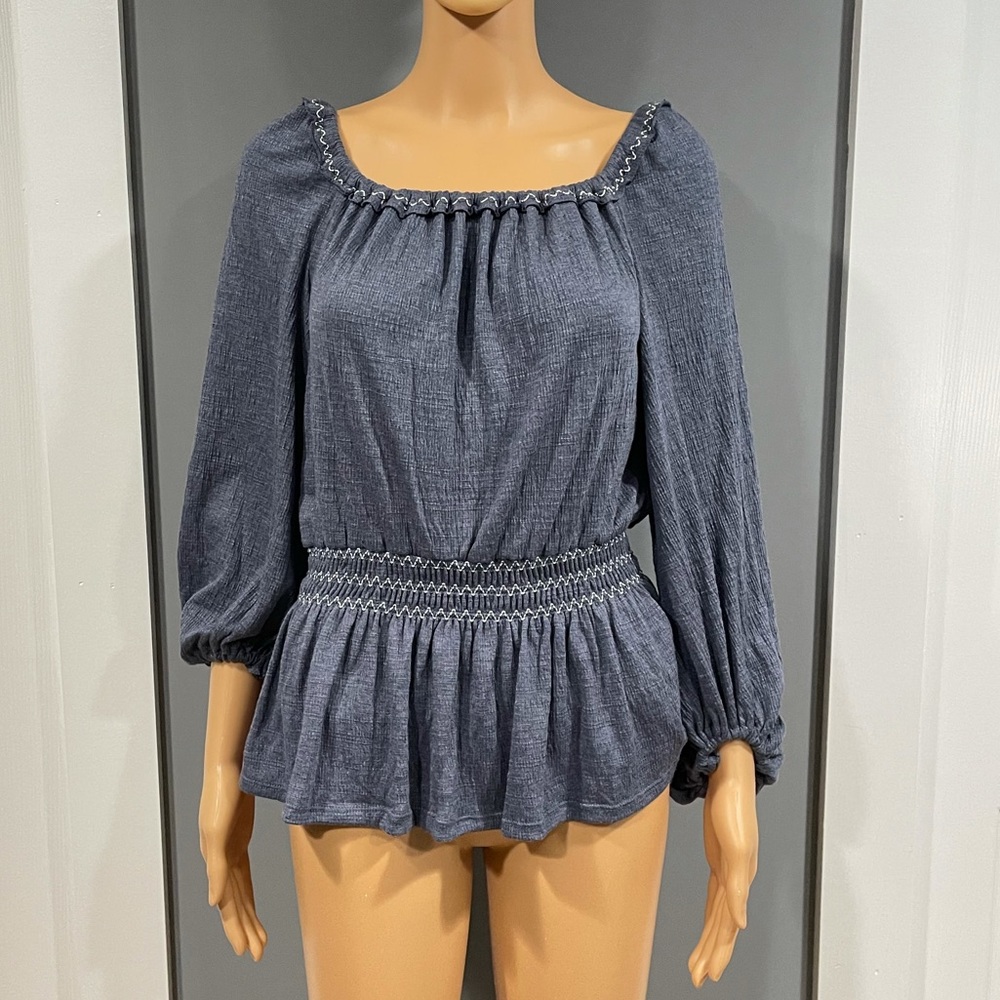 MAXSTUDIO Crepe Bubble Sleeve Square Neck Blouse